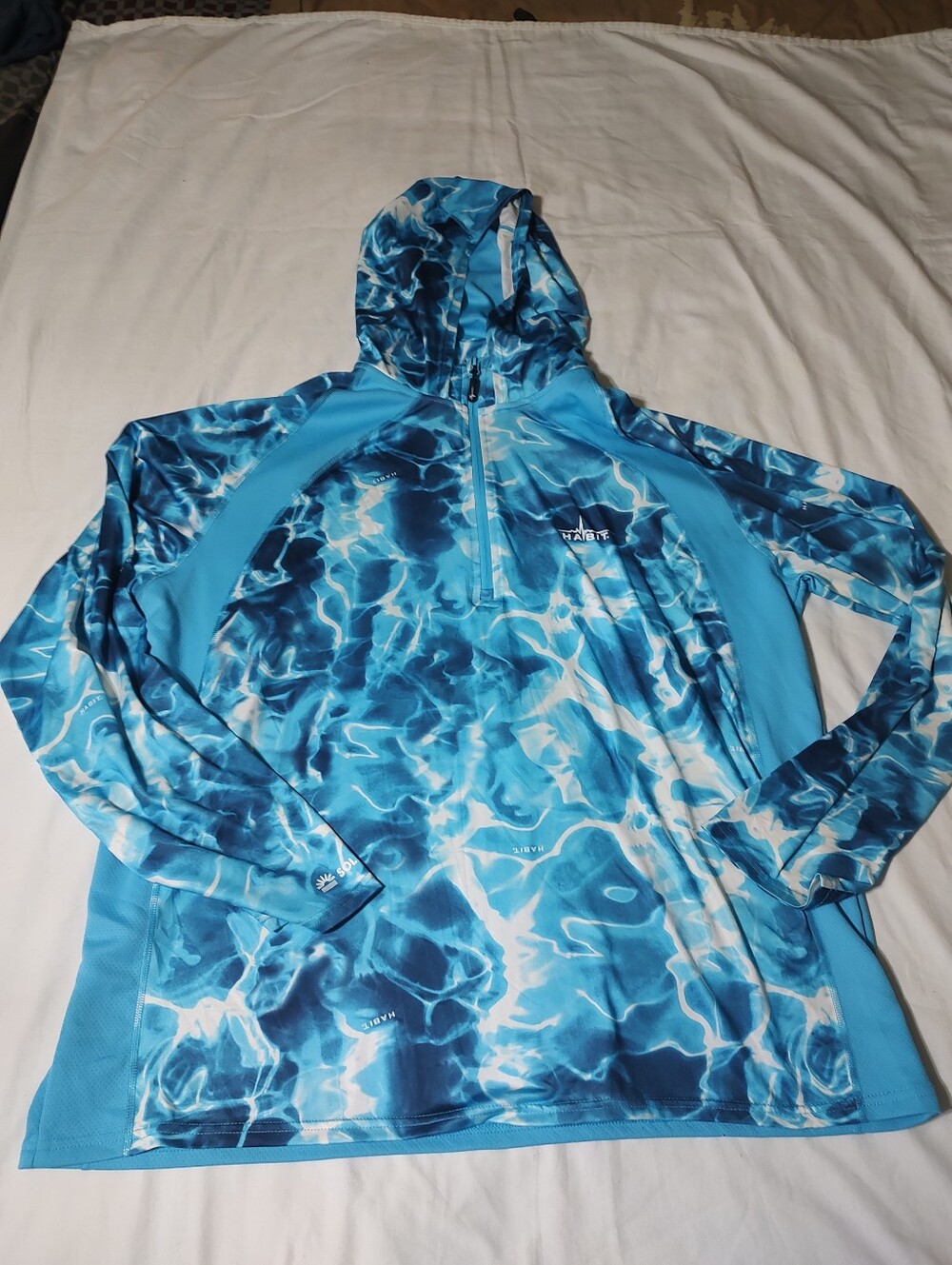 Blue Water-Print Hooded Rash Guard Hooded Shirt